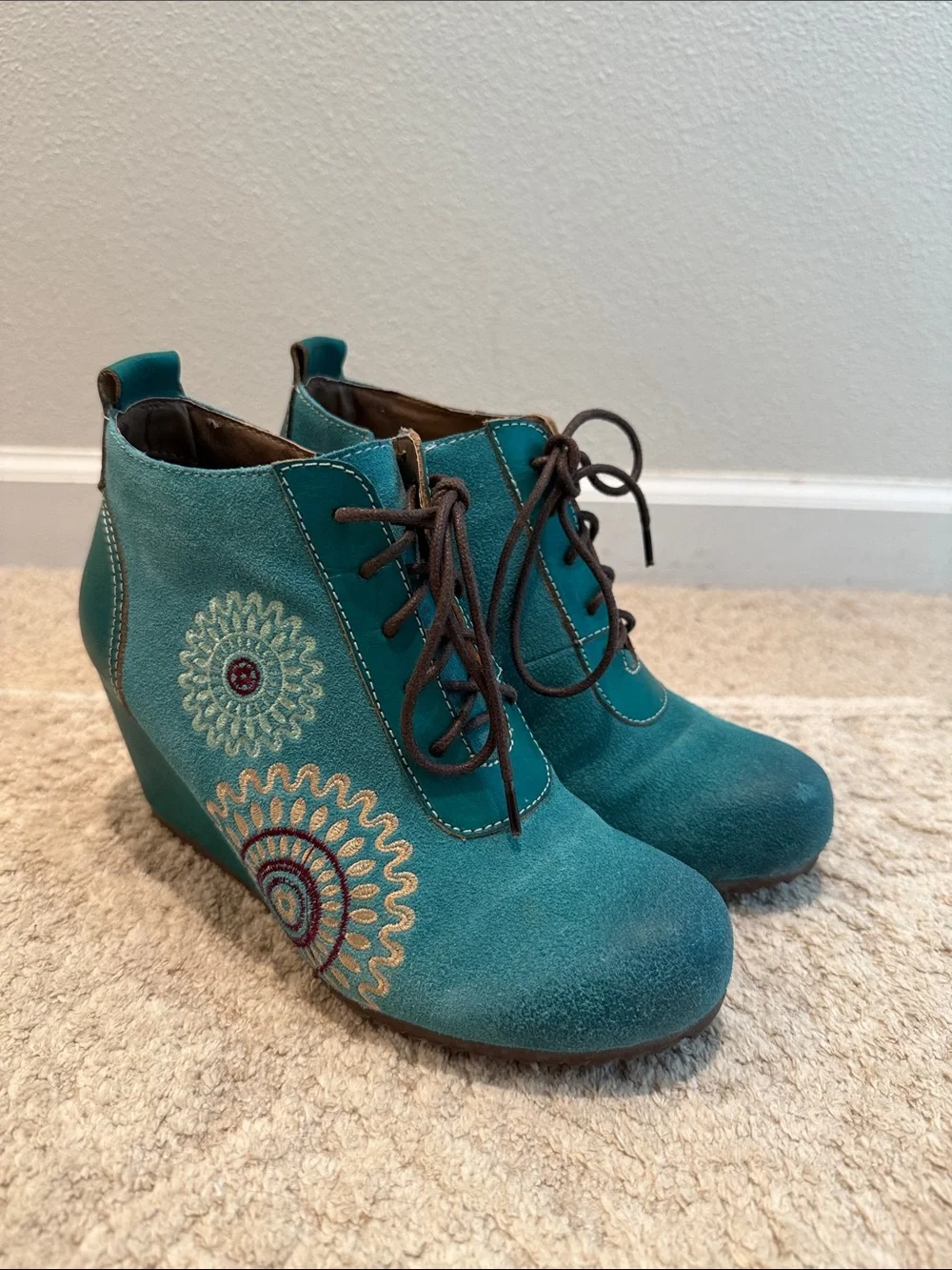 L’Artiste by Spring Step Size 36 US 5.5-6 Rare Westminster Wedge Booties teal